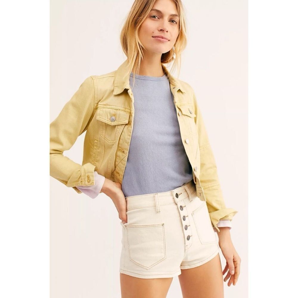 NWT Free People x We The Free Bridgette Button Fly Denim Shorts in Ecru, Size 24